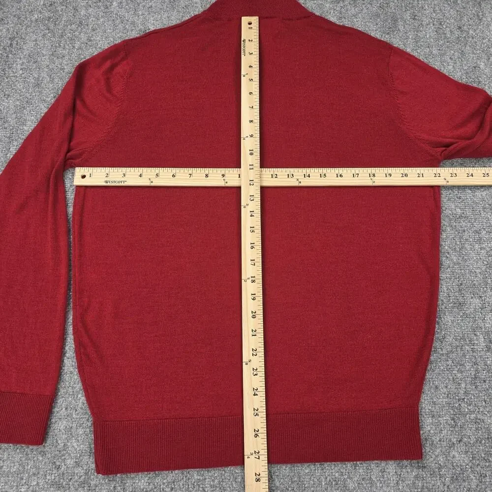 Paul Costelloe Living Sweater Mens Large Red Merino Wool 1/4 Zip Mock Neck